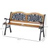 Outdoor Bench 50ft 2-Person Wood Slat Metal-Legged Seat, Tilted Backrest, for Patio, Garden - Teak