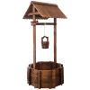 Rustic Wooden Wishing Well Planter Outdoor Home DÃ©cor for Patio, Garden, Yard w/Hanging Bucket