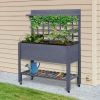 Raised Garden Bed with Wheels Trellis Storage Shelf Wooden Planter Box Gray