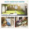 Outdoor Playhouse, Wooden Kids Playhouse with Dog Door, Flower Box, Cookware & Window for Garden Ages 2+, Gray