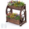 2-tier Raised Garden Bed Rustic Wood Wagon Planter with Drainage Holes and Semi-wheels