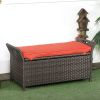 Patio Wicker Storage Bench Red 27 Gallon Outdoor PE Rattan Furniture Large Capacity Footstool Rectangle Box