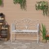 45" Patio Garden Bench, Cast Iron Antique Porch Benches for Outside, Cream White