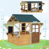 Wooden Outdoor Playhouse, Foldable Kids Cottage with Windows, Working Door, Snack Bars, Waterproof Covers, for 3-8 Years