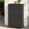 Outdoor PE Rattan Storage Cabinet with Adjustable Shelves, Anti-Tip Garden Tool Storage Shed for Patio Backyard Poolside-Black