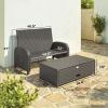 Patio Rattan Daybed, Wicker Outdoor Daybed with Storage Ottoman, Loveseat w/ Adjustable Backrest, Side Tables, Navy Blue
