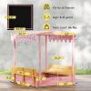 Wooden Sandbox with Cover, Kids Sandbox Outdoor with Seat, Bottom Liner, Canopy for Ages 3-6, Flamingos Print, Pink
