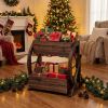 2-tier Raised Garden Bed Rustic Wood Wagon Planter with Drainage Holes and Semi-wheels