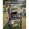 Outdoor Grill Cart, 31.0 x 17.0 inch Tabletop Size Grilling Table, Foldable Outdoor Cooking Table with Tissue Holder, Wheels, Magnetic Tool Rack