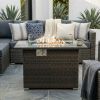 44" Propane Gas Fire Pit Table, 50000 BTU Rectangular Fire Pit, Tile Tabletop with Beautiful Wicker Base for Outside Patio Deck Garden Courtyard-Brown