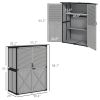 Wood Storage Shed, Outdoor Garden Shed with Asphalt Roof, 2 Shelves, Lockable Doors and Adjustable Feet, Gray