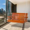 46" Wooden Patio Swing Bench, 2-Person Porch Swing with Cup Holders, Chains, Brown