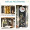 Outdoor Playhouse, Wooden Kids Playhouse with Dog Door, Cookware, Blackboard, Clock, Tic-Tac-Toe Roller for Backyard