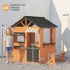 Wooden Kids Playhouse with Play Kitchen, Picnic Bench, Serving Station, Windows and Door for Backyard, Ages 3Ã¢â‚¬'8, Brown