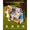 Mud Kitchen, Outdoor Mud Kitchen for Kids, Wood Outdoor Play Kitchens with Stoves, Hooks, Double Sinks, Planting Shovels, Spatulas