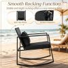 3-Piece Outdoor Rocking Bistro Set with Soft Cushions And Tempered Glass Table for Garden Patio Coffee
