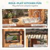 Wooden Kids Playhouse with Play Kitchen, Picnic Bench, Serving Station, Windows and Door for Backyard, Ages 3Ã¢â‚¬'8, Brown