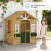 Outdoor Playhouse, Wooden Kids Playhouse with Door, 3 Windows, 2 Flower Boxes for Garden, Indoor Playroom, Ages 3â€'8
