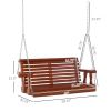 46" Wooden Patio Swing Bench, 2-Person Porch Swing with Cup Holders, Chains, Brown