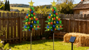 2Pack Solar Christmas Tree Lights 37.4in - 100 LED 4 Colors 8 Modes, IP44 Waterproof Outdoor Pathway Decor with Ornaments