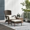 Patio Wicker Adirondack Chair with Ottoman, Cream White Cushions, High-Back & Large Seat, Outdoor Fire Pit Chair, Deck, Garden, Backyard