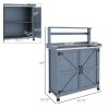 Potting Bench Outdoor Wooden with Storage Cabinet Shelf Galvanized Tabletop Gray for Backyard
