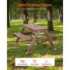 Kids Picnic Table with Umbrella, 3-in-1 Sand & Water Table, Outdoor Wooden Table and Bench Set with 2 Trays