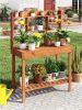 61" Wooden Gardening Worktable: Flip-Up Tabletop + Hidden Compartment, 3-Tier Storage, 35lbs Net, Fir Wood