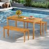 3 Pieces Patio Dining Set with Acacia Wood Outdoor Table and Benches