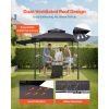 Grill Gazebo, 8 x 5 ft Double-Tiered Top, Reinforced BBQ Gazebo with Extra Awning, Powder-Coated Steel Patio Grill Shelter with 2 Side Shelves & Hooks