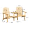 Wooden Adirondack Chairs Set of 2 Outdoor Double Seat w/ Center Table Umbrella Hole Patio Backyard Deck Natural