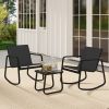 2 Rocking Bistro Chairs and Glass-Top Table for Porch Yard Balcony