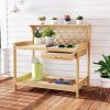 Garden Potting Bench Table Wooden Planting Workstation with Lattice Trellis for Hanging Ornaments or Supporting Vines