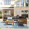 Wood Structure Outdoor Sofa Set with gray Cushions Exotic design Water-resistant and UV Protected texture Hi