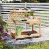 Garden Potting Bench Table Wooden Planting Workstation with Lattice Trellis for Hanging Ornaments or Supporting Vines