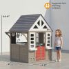 Outdoor Playhouse, Wooden Kids Playhouse with Dog Door, Flower Box, Cookware & Window for Garden Ages 2+, Gray