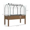 Raised Garden Bed with PE Greenhouse Cover Outdoor Planter Box for Herbs and Vegetables, 48 x 22 x 46 inch, Brown