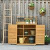 Wooden Potting Bench 3-Tier Storage Cabinet Work Station Table Lockable Organizer with Magnetic Latch Hooks Foot Pads 34.25"L Yellow