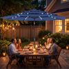 9.7 ft Outdoor Patio Umbrella with Solar LED Lights, 3 Tier Outdoor Table Umbrella with Tilt, Crank, Navy Blue