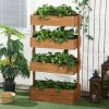 Vertical 4 Tier Raised Garden Bed, Wooden Planter Box, Self-Draining with Bed Liner for Indoor Outdoor Flowers, Vegetables and Herbs, Orange