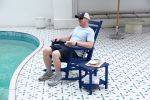 All Weather Rocking Chair Set with Side Table, 3-Piece Rocking Chair Set with Wood-Texture, Navy Blue(includes 2 Rocking Chairs and 1 Table)