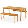 3 Pieces Patio Dining Set with Acacia Wood Outdoor Table and Benches