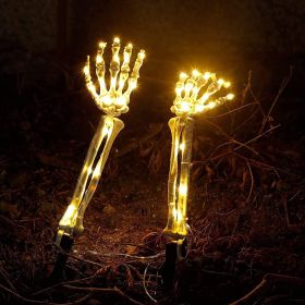 2pcs Solar Halloween Decorations Light, 2 Pack Lighted Skeleton Arms Hand Stakes, 40 LED Lights, Light Up Figurine Holiday Party Indoor Outdoor Decor (Quantity: 2 Pack, Color: Warm Color)