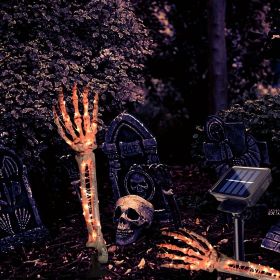 2pcs Solar Halloween Decorations Light, 2 Pack Lighted Skeleton Arms Hand Stakes, 40 LED Lights, Light Up Figurine Holiday Party Indoor Outdoor Decor (Quantity: 2 Pack, Color: Orange)