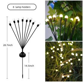 2pcs 8 LED Solar Powered Firefly Lights; Waterproof Warm Yellow Lights For Christmas Party Outdoor Garden Yard Pathway Decoration (28.7 * 14.5 Inch) (Color: warm light, size: 8 Lamp Heads)
