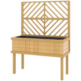 Elevated Wood Planter with Trellis for Climbing Plants, Raised Garden Bed with Legs and Drainage Holes (Color: Natural Wood)