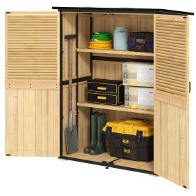 Wood Storage Shed, Outdoor Garden Shed with Asphalt Roof, 2 Shelves, Lockable Doors and Adjustable Feet (Color: Natural)