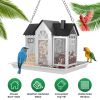 Metal Hanging Bird Feeder House Classic Barn Bird Feeder House Iron Hanging Outdoor Feeder with Visible Window and Lift Top Lid 15.75in Hanging Length