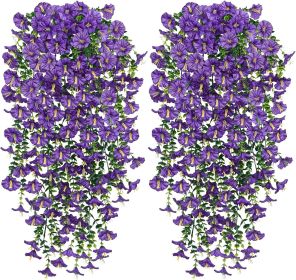 Artificial autumn hanging flowers and plants for outdoor autumn decoration, 2-piece set of silk like long trailing vines (Color: Purple   2PCS)