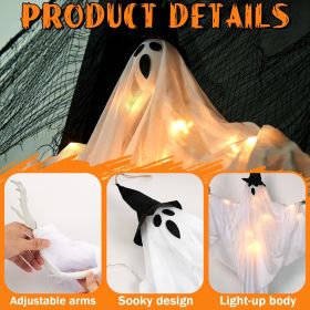 Hanging Ghost, Halloween Decorations Outdoor/Indoor-3Pcs Ghost Decor with Light, Halloween Ornaments, Hallowee n Decor for Tree, Yard, Window, Garden (Color: 1 Pcs White Black)